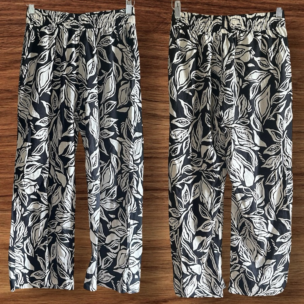 Panama Jack Floral Tropical Boho Chic Bohemian Linen Blend Wide Leg Pants S